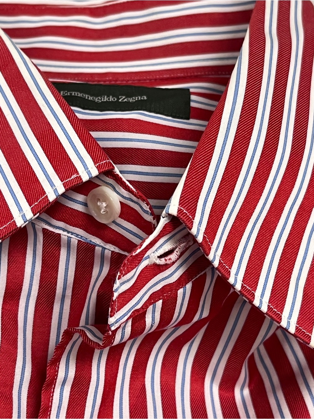 Ermenegildo Zegna Red, White & Blue Striped Dress Shirt